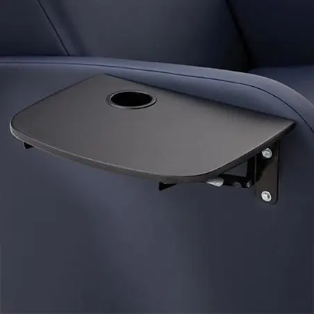 Black fold-away table with cup holder