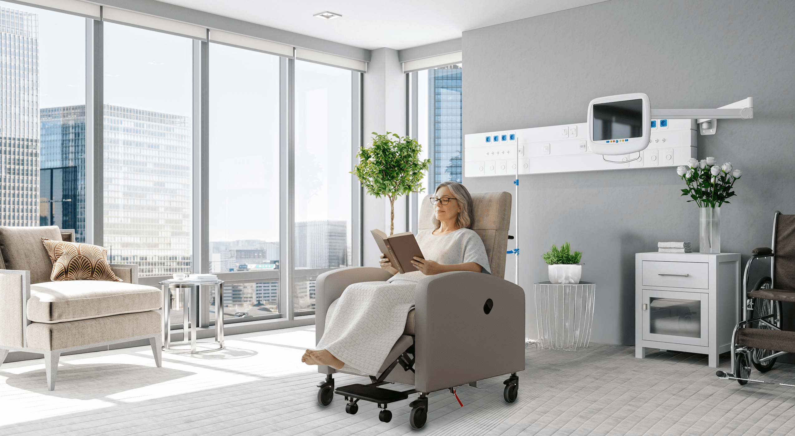 Woman sitting in a Champion medical chair