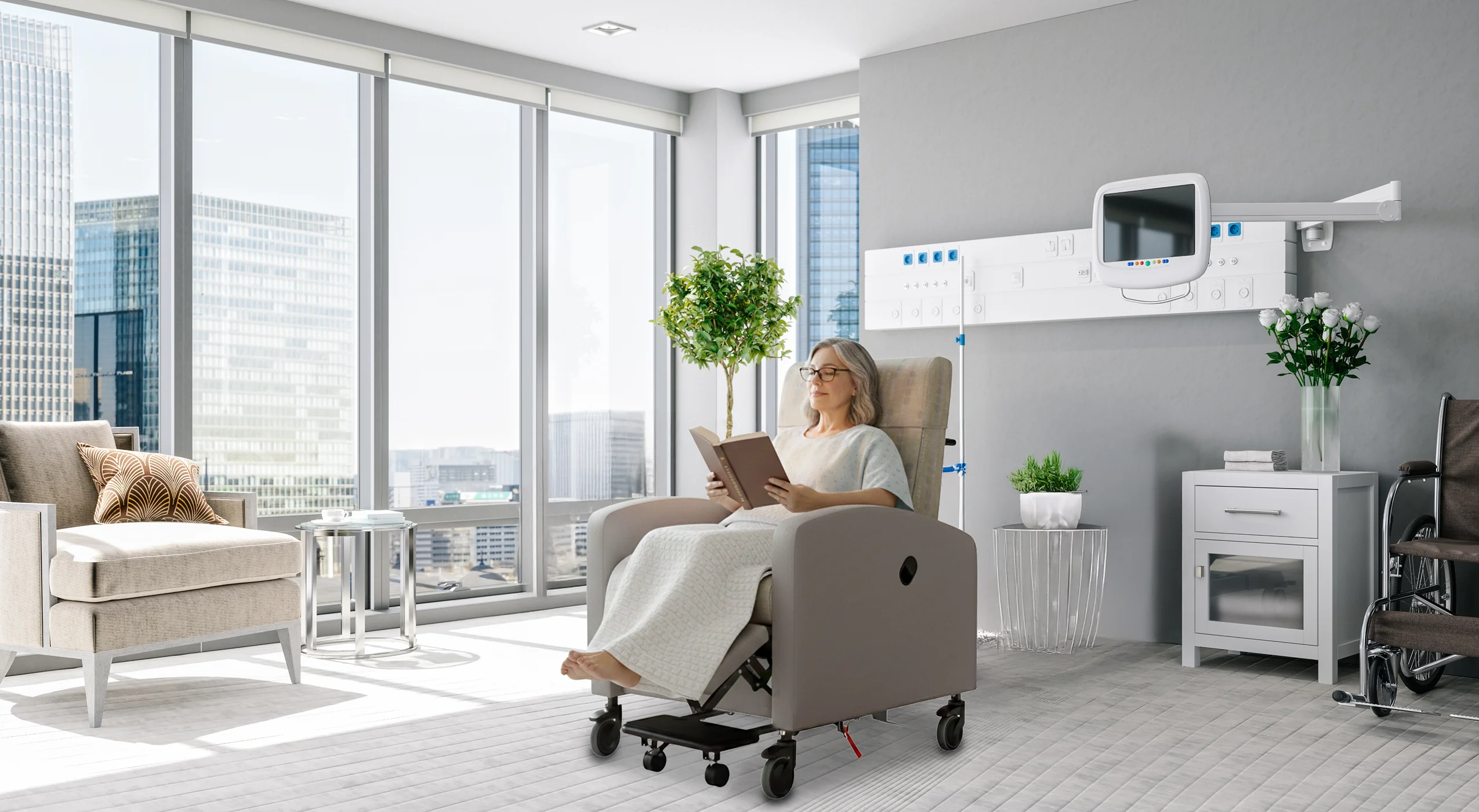 Woman sitting in a Champion medical chair