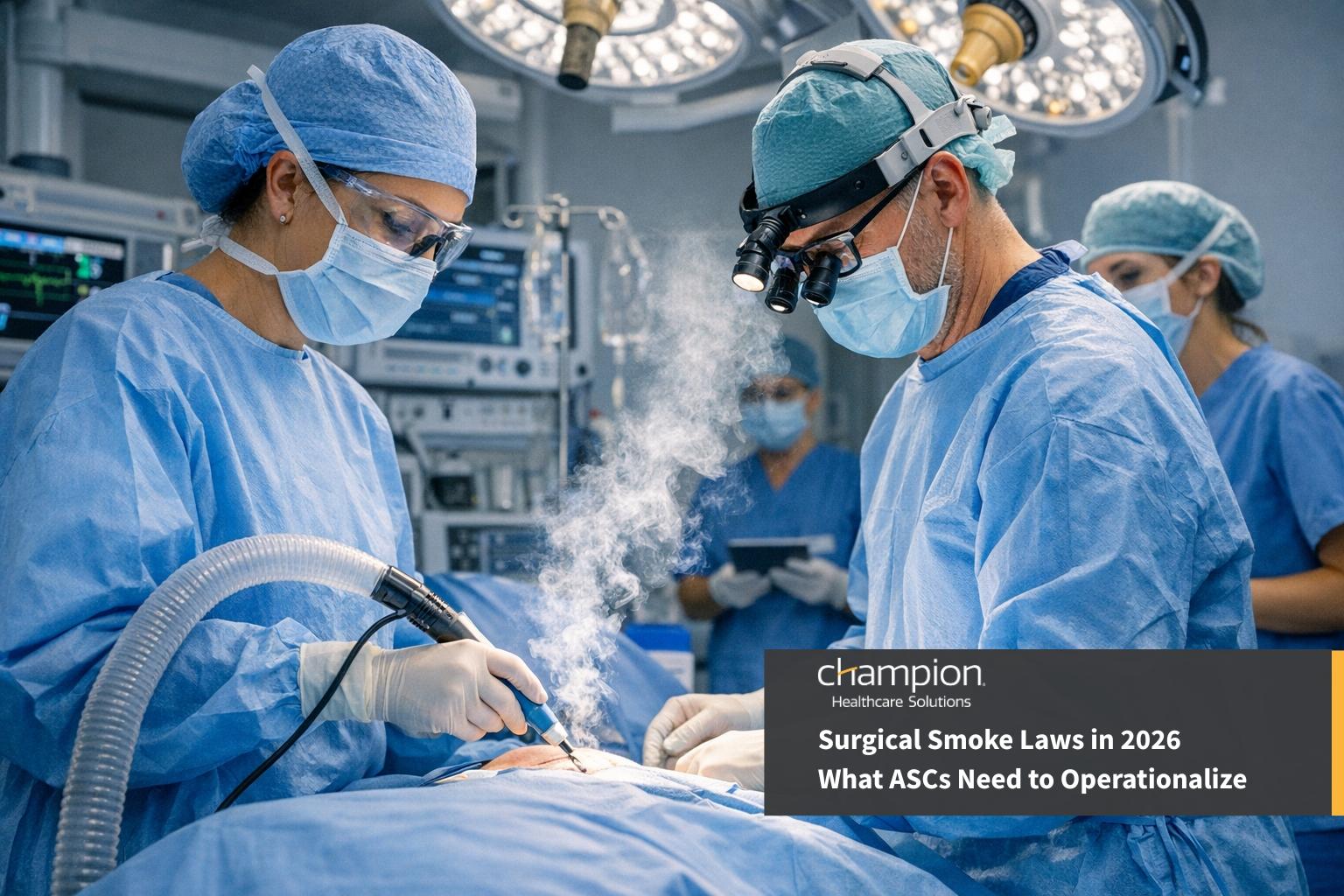 OR team using surgical smoke evacuation during a procedure