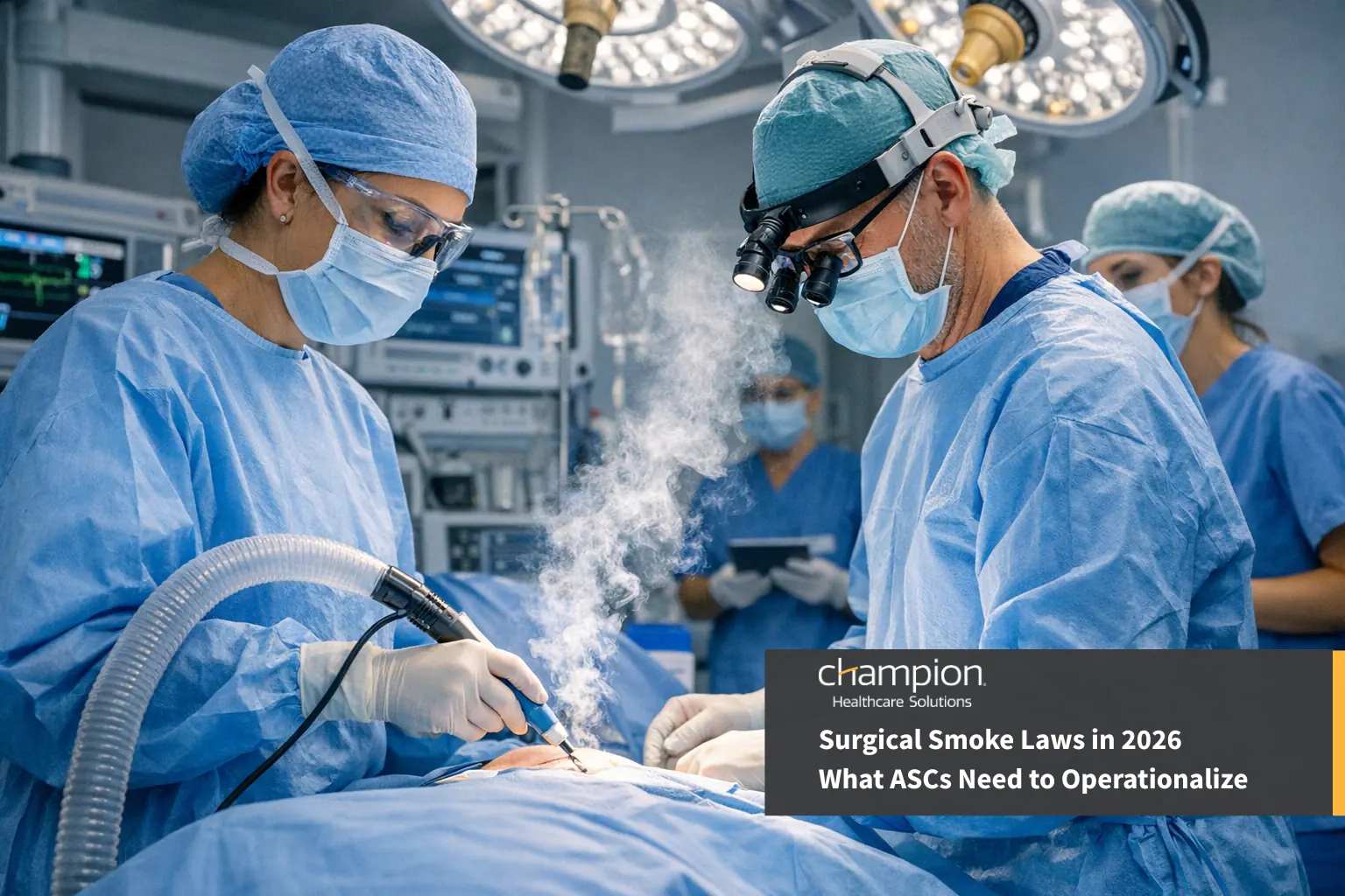 OR team using surgical smoke evacuation during a procedure
